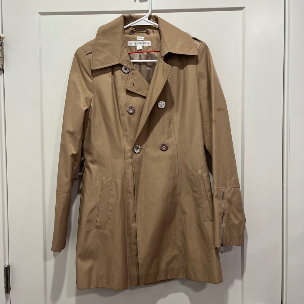 Via Spiga Womens Double Breasted Trench Coat V Sand Tan 06103R Size S
